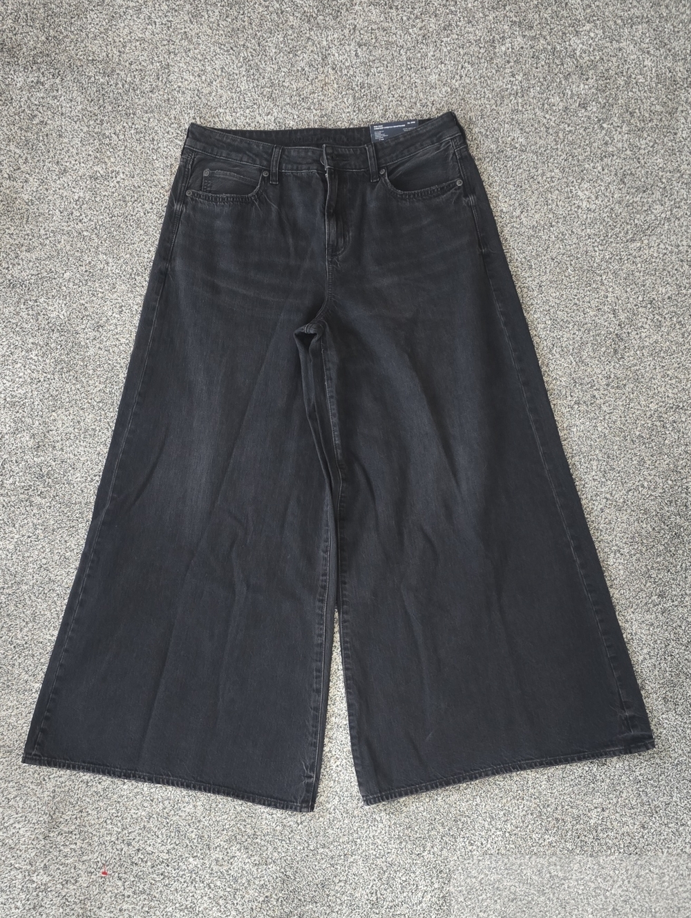American Eagle Mid Rise Baggy A Line Fit Jeans Ultra Wide Leg Black 30W Size 10